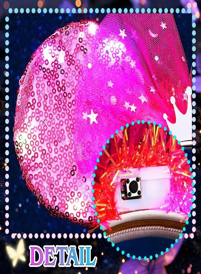 ACEDRE Light Up Mouse Ears Headband Sequin Bow Princess Crown Hair Accessories for Women (A-Rose Red, One Size) - Image 5